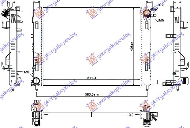 Hladnjak motora benzin/dizel (+AC) (51x40.8x2.7) 2012-
