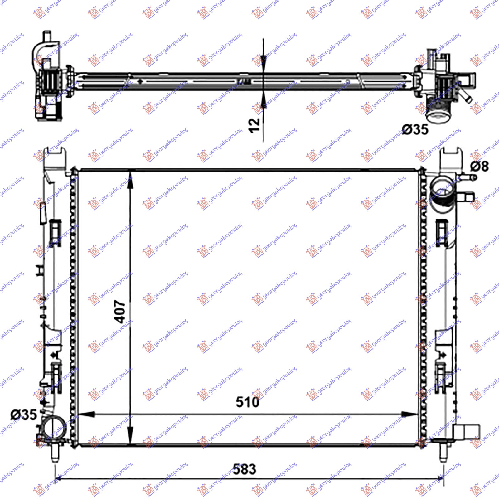 Hladnjak motora benzin/dizel (+/-AC) (51x40x1.2) 2012-