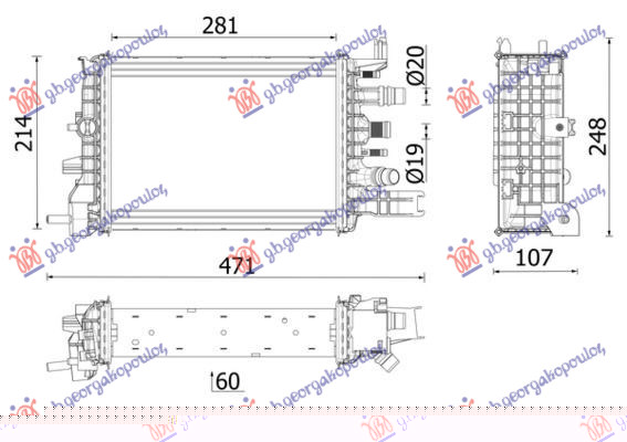 Hladnjak motora dodatni 1.5 dizel (281x214x60)