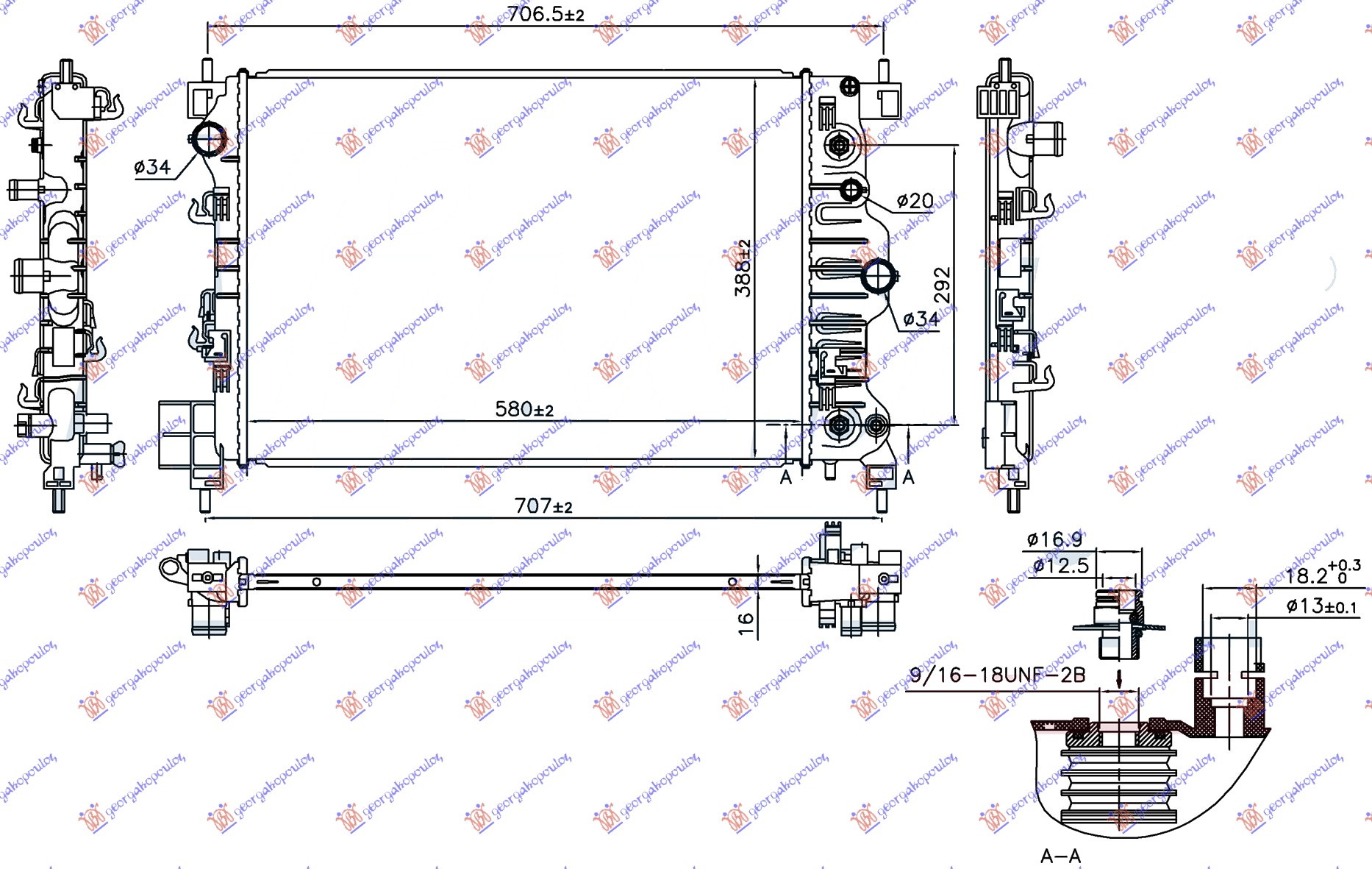 Hladnjak motora 1.6i 16v (AUTO) (58x38.8x1.6)