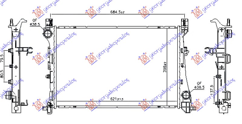 Hladnjak motora 1.6 mjtd dizel (MAN/AUTO) (620x400x26)