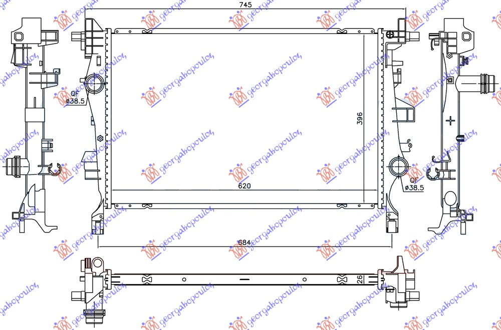 Hladnjak motora 2.0 mjtd dizel (MAN/AUTO) (620x396x26)