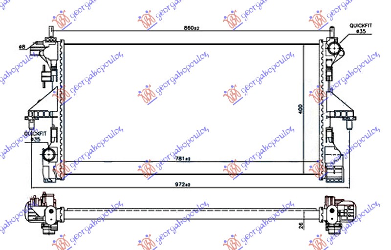 Hladnjak motora 2.3 jtd dizel (MAN) (+AC) (780x390) (MOTOR F1AE3481G)