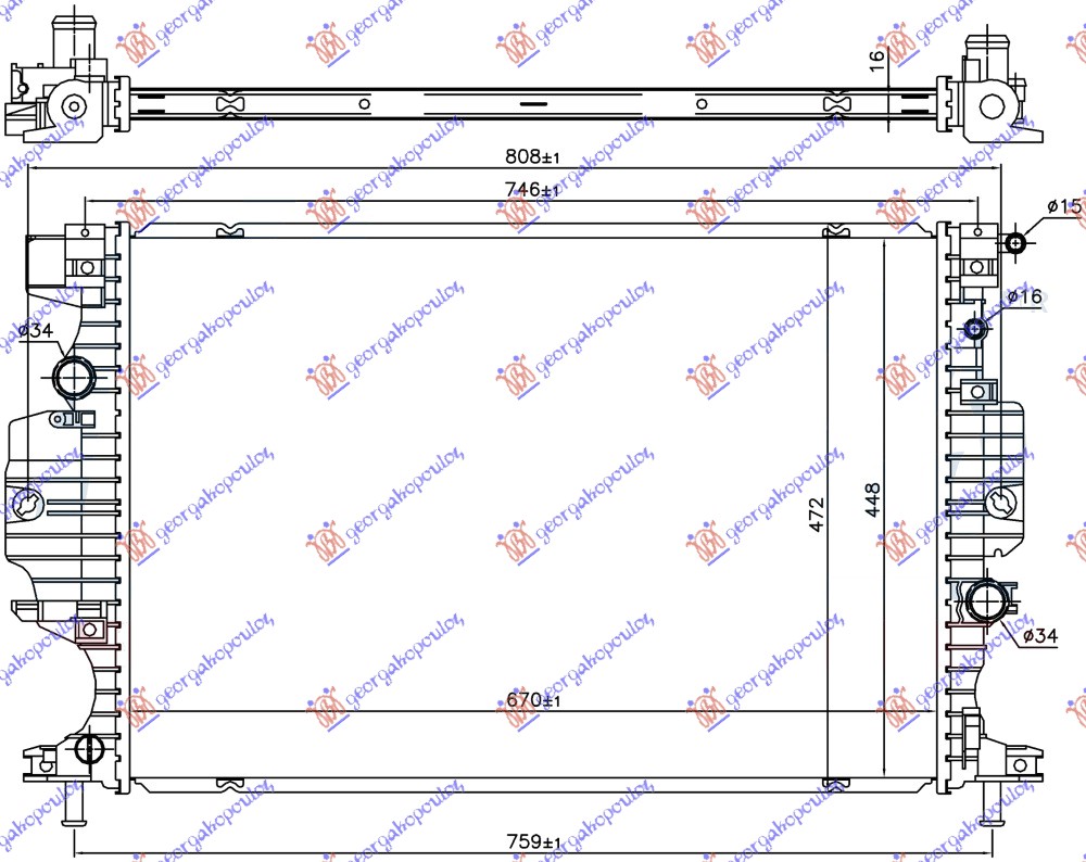 Hladnjak motora 1.5/2.0 ecoboost benzin / 2.0 tdci dizel (AUTO) (670x448x16)