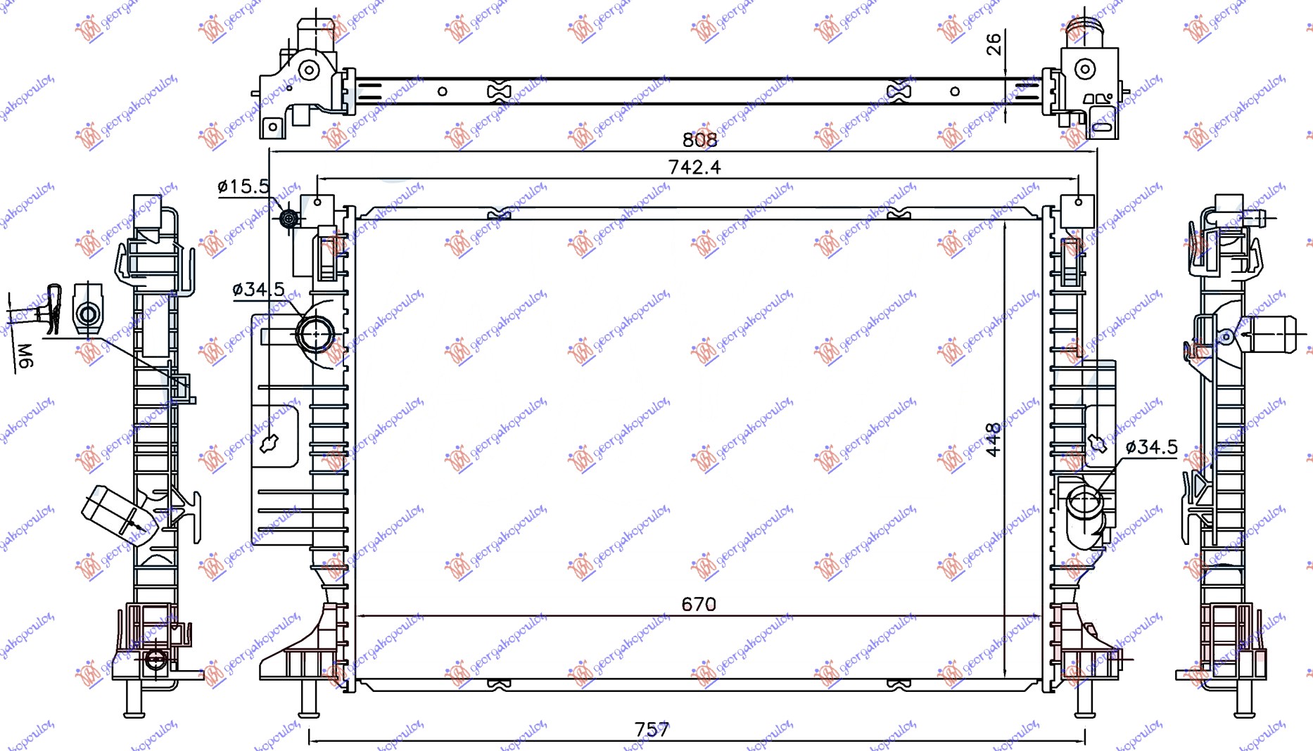 Hladnjak motora 1.5 ecoboost benzin / 2.0 tdci (670x448x26) 15-