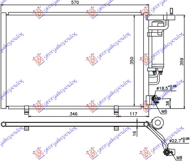 Hladnjak klime 1.25/1.4/1.6 efi benzin - 1.5 tdci dizel (520x320x16)