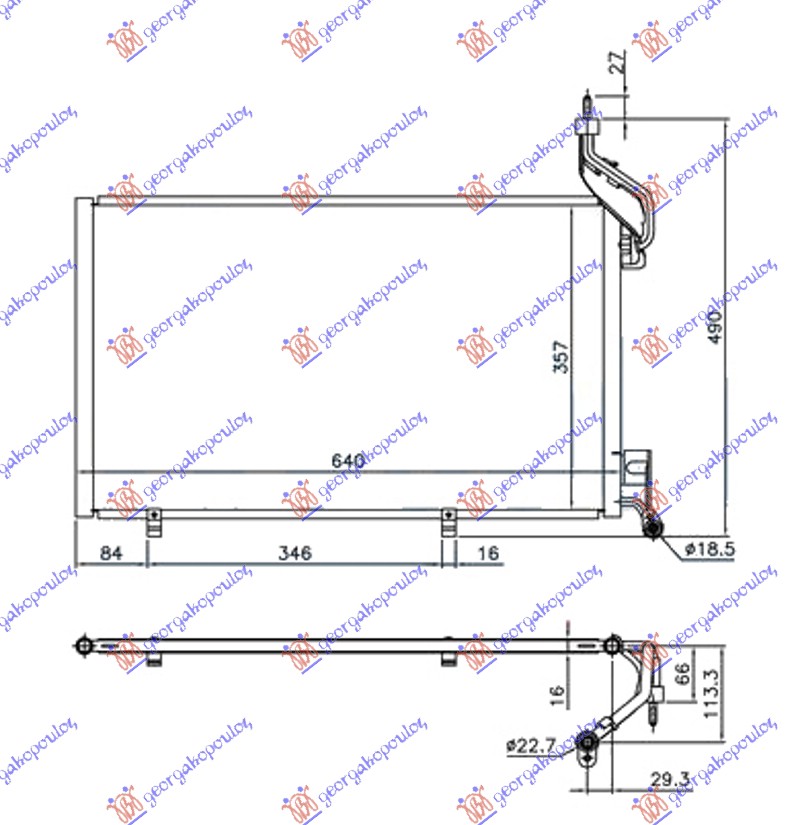 Hladnjak klime 1.6 ecoboost benzin (620x350x16) cevi 22/18mm