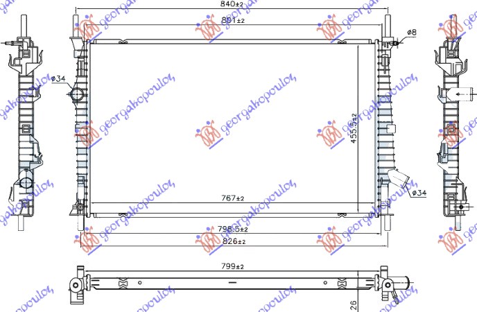 Hladnjak motora 2.0 tdci dizel (765x460x26) fwd
