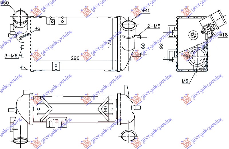 Hladnjak interkulera 1.6 t-gdi benzin (290x178x90)