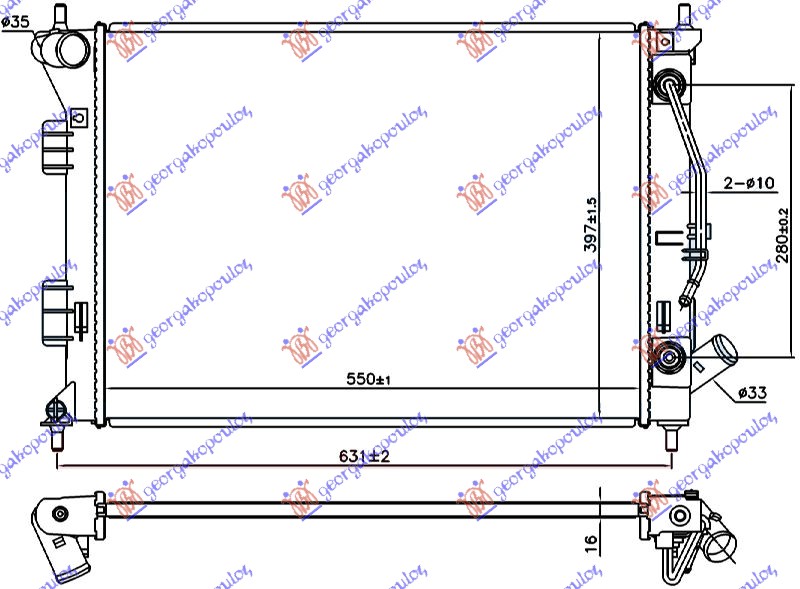 Hladnjak motora 1.6 benzin (AUTO) (+/-AC) (55x39.7x1.6)