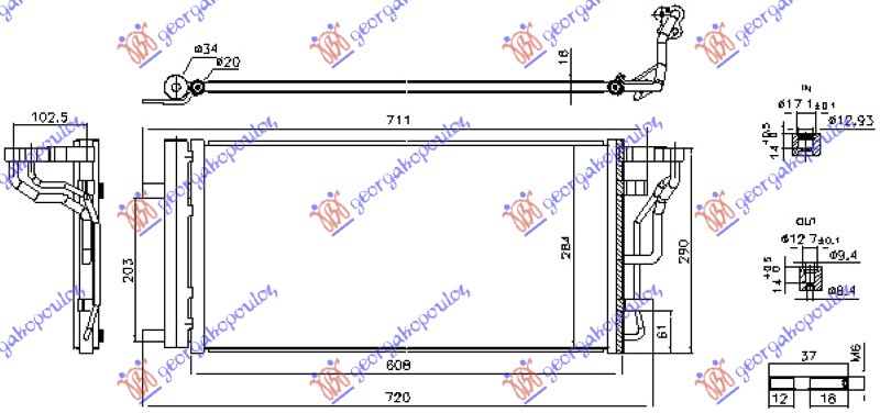 Hladnjak klime 1.0-1.4 T-GDI/1.6 mpi benzin - 1.6 CRDI dizel (608x284x16)