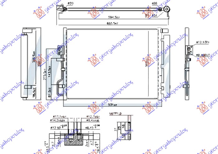 Hladnjak klime 1.6 gdi turbo benzin - 1.7/2.0 CRDI dizel (495x385x16) (CESKA)