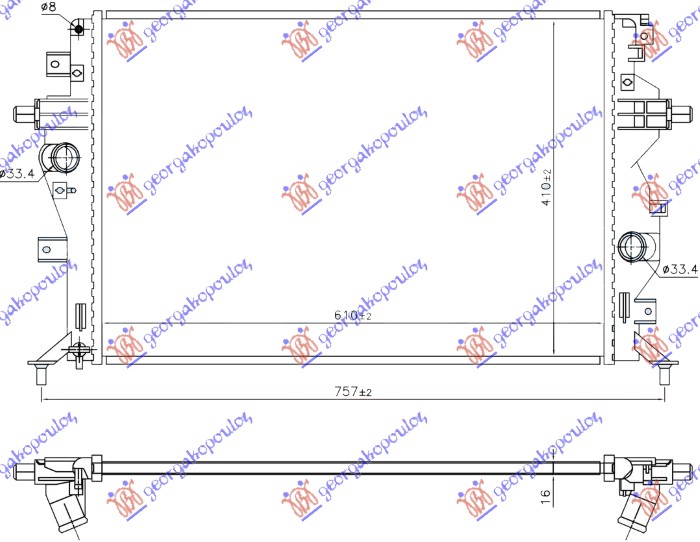 Hladnjak motora 1.6 benzin/hibrid (610x410x16)