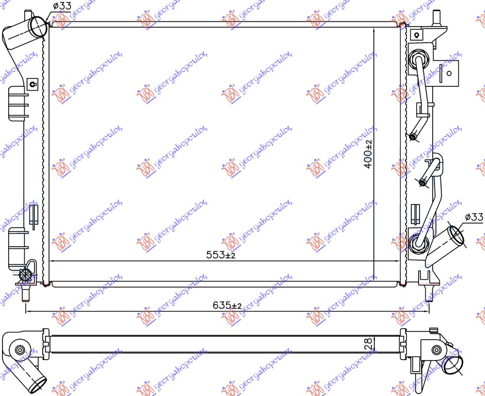 Hladnjak motora 1.6i/2.0i/1.6 gdi benzin (AUTO) (553x400x28)