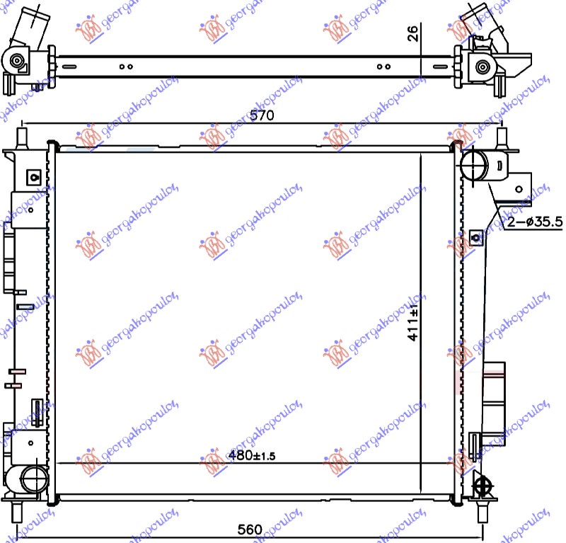 Hladnjak motora 1.6 CRDI (MAN) (48.0x41.1x2.6)