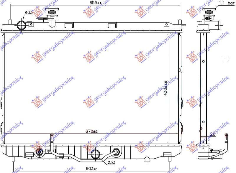 Hladnjak motora 2.0i 16v (AUTO) (43x67x26)