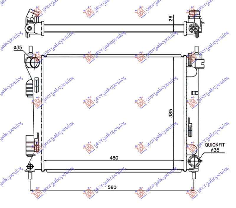 Hladnjak motora 1.1/1.4 CRDI (MAN) dizel (480x385x26) (INDIJA)
