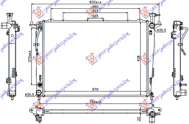 Hladnjak motora 2.4 benzin (MAN/AUTO) (670x480) (NISSENS)