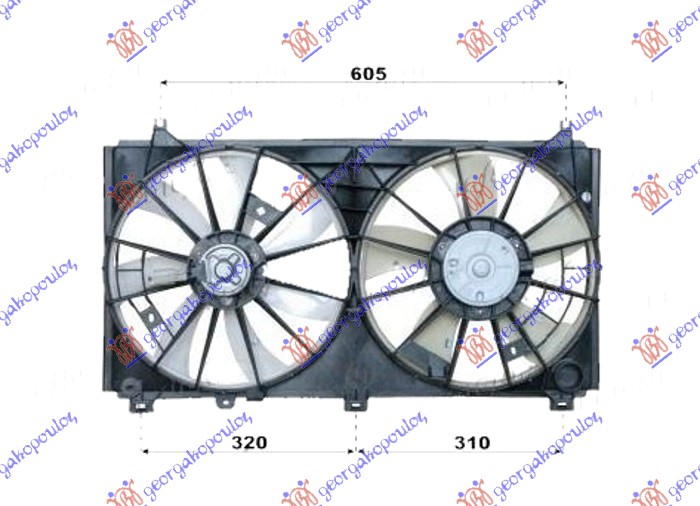 Ventilator (DUPLI) komplet (2.5 BENZIN) (350/350mm) (2+2 PIN)