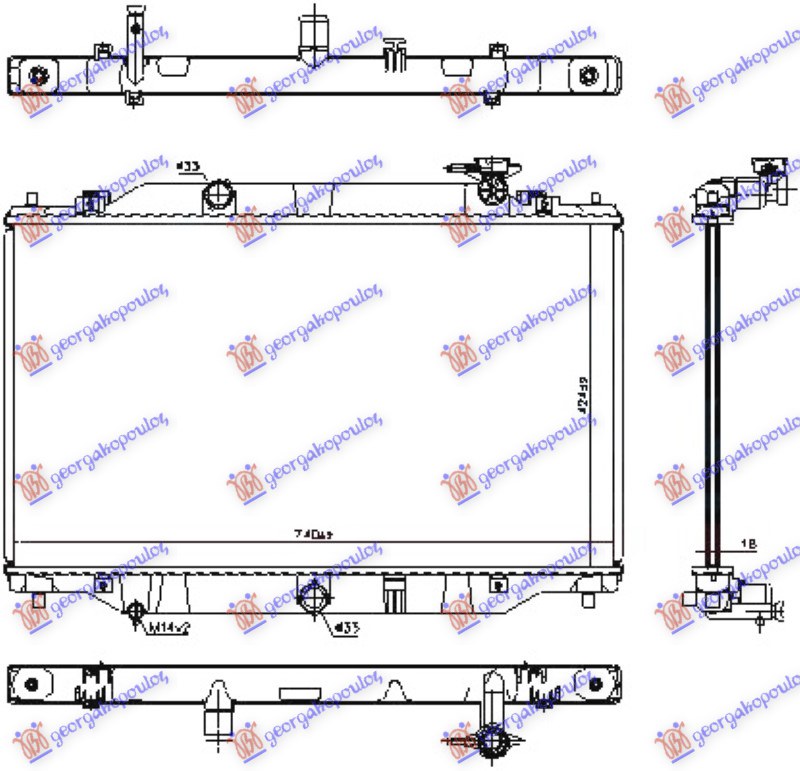 Hladnjak motora 2.0/2.5 benzin (42.5x74x16)
