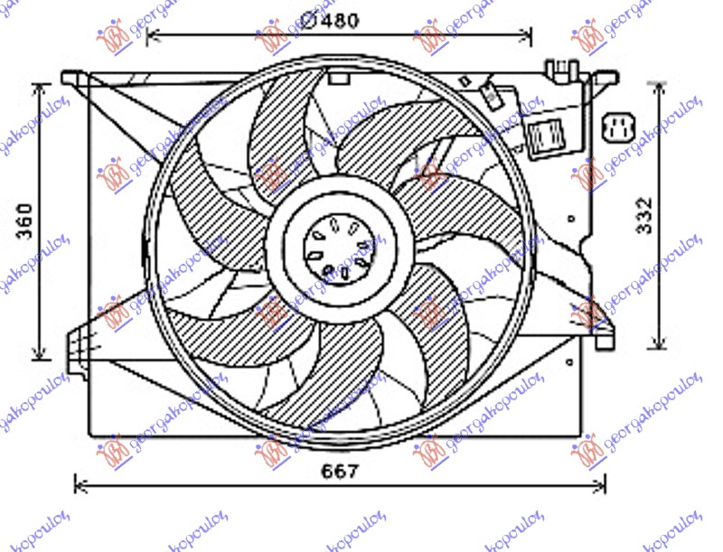 Ventilator komplet (BENZIN/DIZEL) (480mm) (600W) (4 PIN)