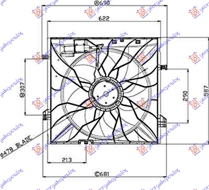 Ventilator komplet (BENZIN/DIZEL) (485mm) (4 PIN) (600W)