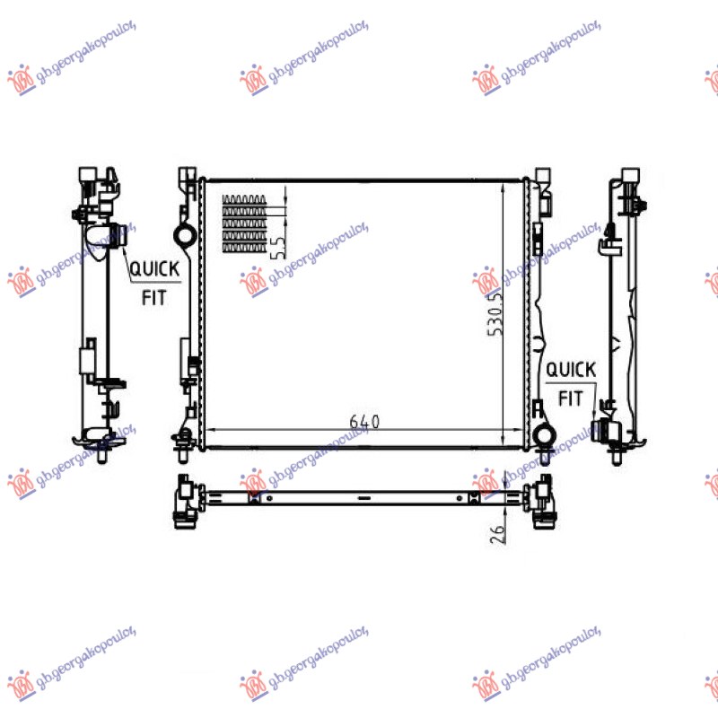 Hladnjak motora 2.0/3.0 benzin/hibrid - 2.0/2.9 dizel/hibrid (645x523x26)