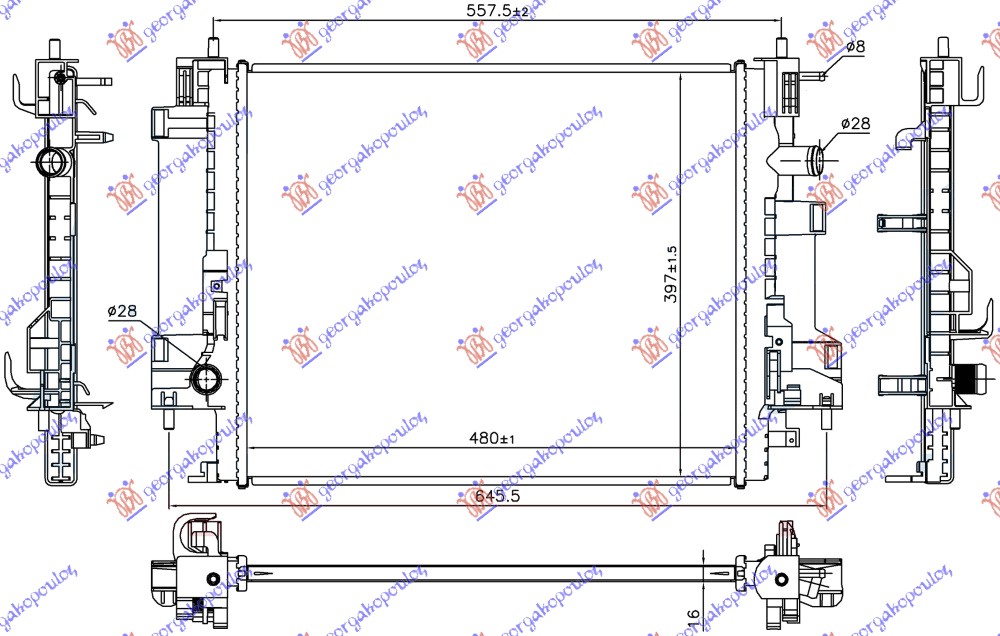 Hladnjak motora 0.9 turbo / 1.0 12v benzin-elek (480x397x16)