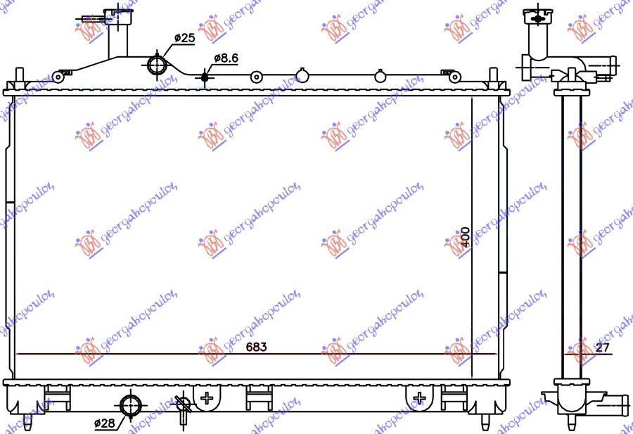 Hladnjak motora 2.2 di-d dizel (MAN) (400x683x27) (KOYO)