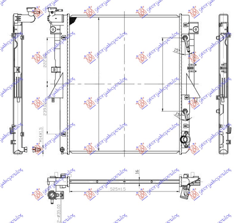 Hladnjak motora 2.4 di-d dizel (AUTO) (4N15) (525x643x16)