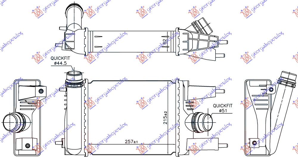 Hladnjak interkulera 1.2 dig-turbo benzin (257x215x62)