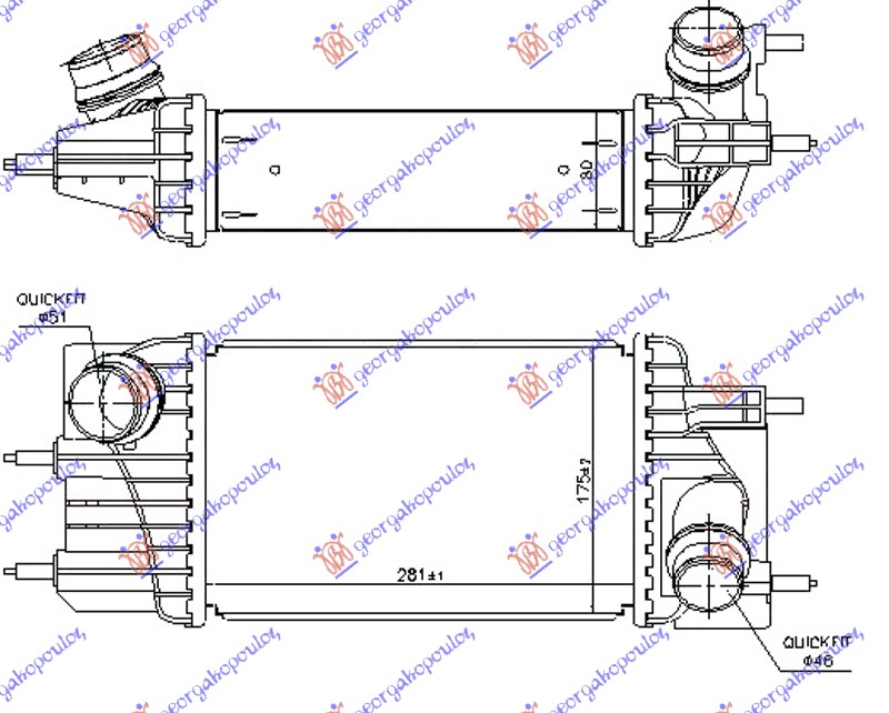 Hladnjak interkulera 2.3 dci dizel (540x150x80) crevo 56-51