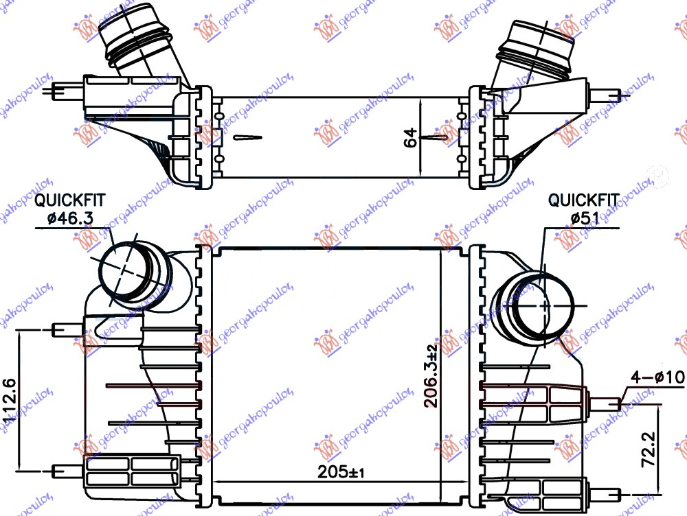Hladnjak interkulera 1.5 dci dizel (205x205x64)