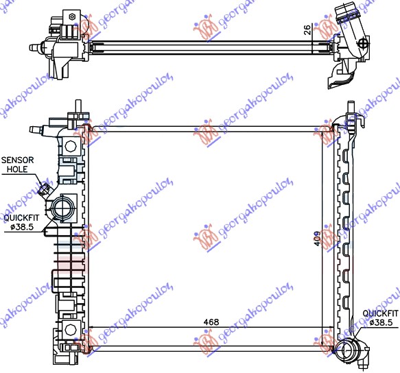 Hladnjak motora 1.4i 16v turbo (A14NEL/T) (47x42.8)