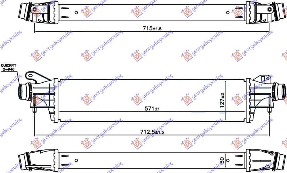 Hladnjak interkulera 1.0i turbo benzin (571x127x50)