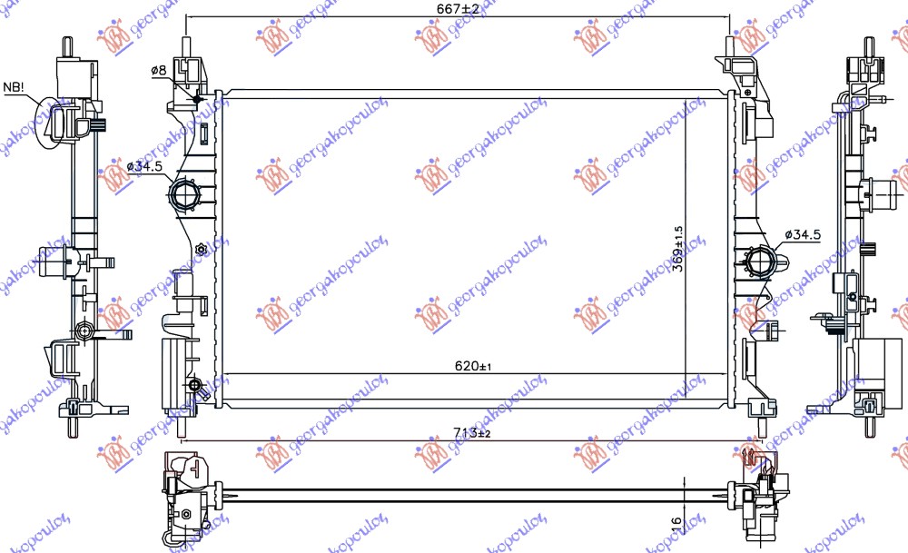 Hladnjak motora 1.0 turbo benzin (MAN) (B10XFT 85KW) (620x369x16)