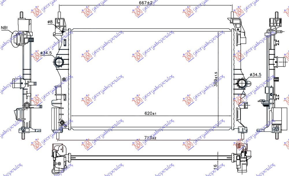 Hladnjak motora 1.4 turbo benzin (MAN) (620x369x16)