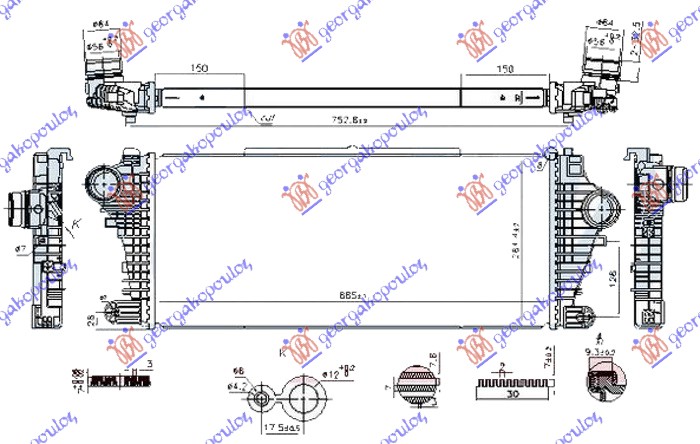 Hladnjak interkulera 1.6-2.0 cdti dizel (665x285x32)