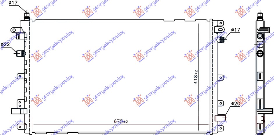 Hladnjak motora dodatni hibrid (675x435x16) (KOYO)