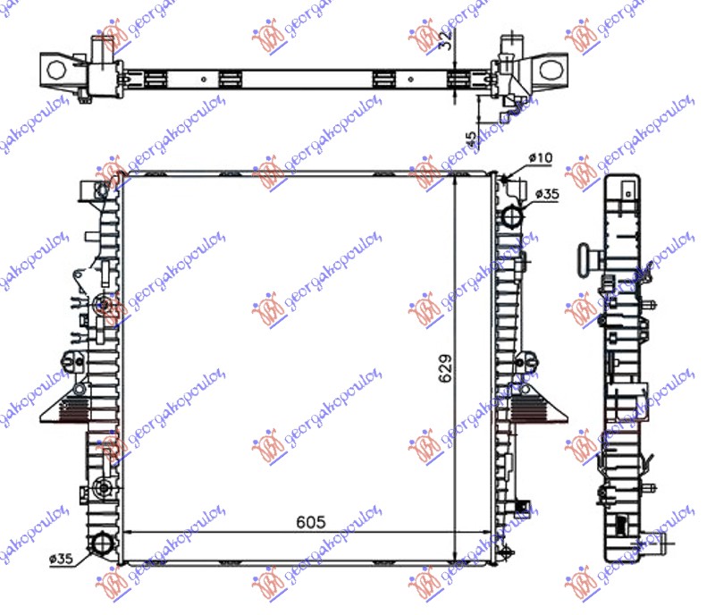 Hladnjak motora 4.0i V6 4.4i V8 dizel (MAN/AUTO) (605x620x32)