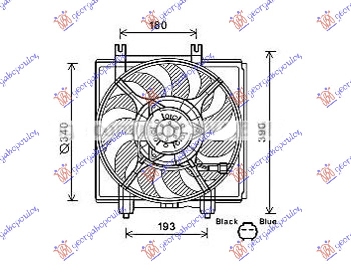 Ventilator komplet (2.5 TURBO) (342mm) (2 PIN)