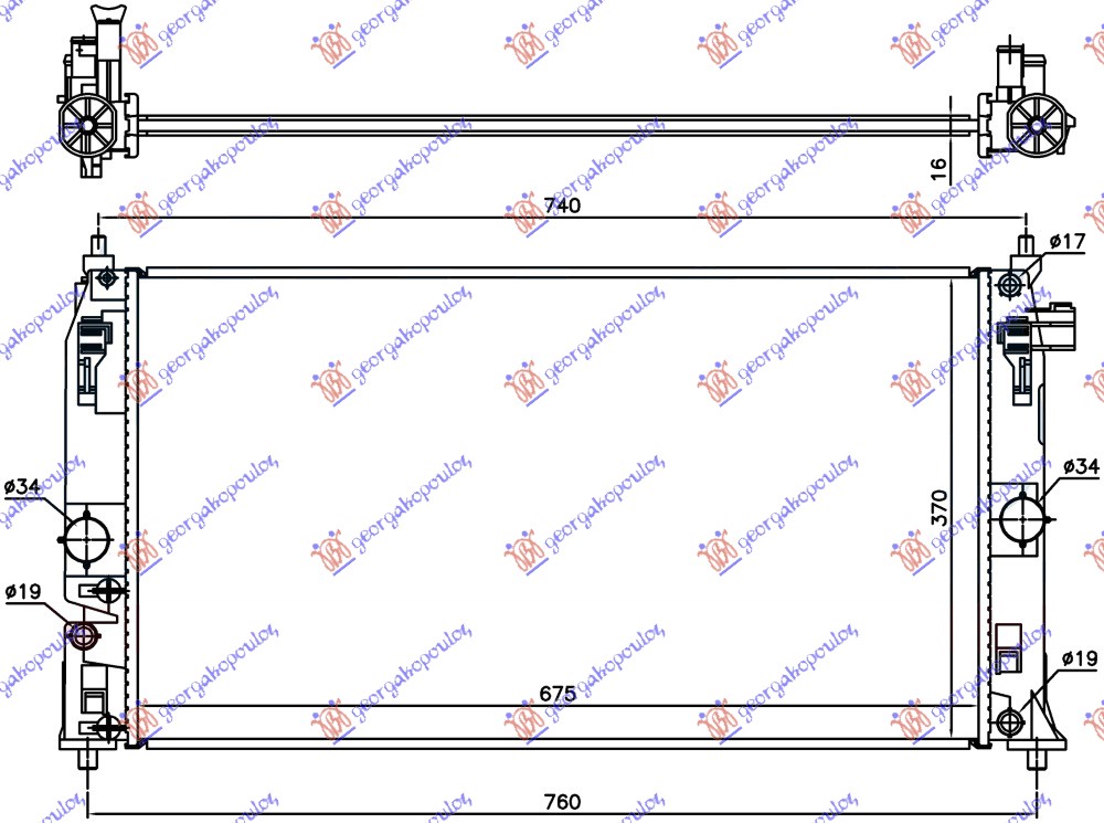 Hladnjak motora 1.8 hibrid (675x370x16)
