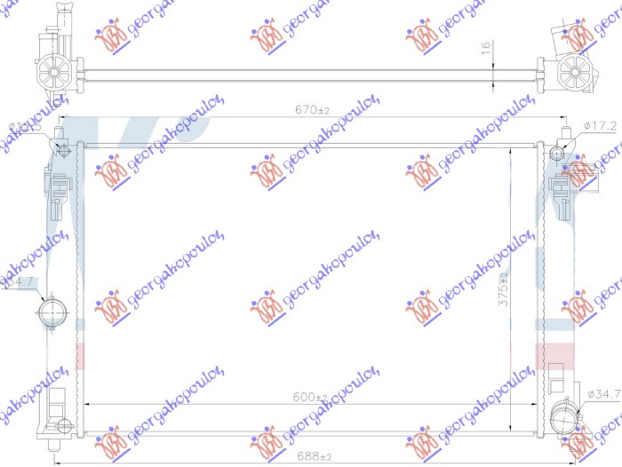 Hladnjak motora 1.6 benzin (600x380x16)